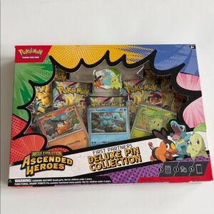 Pokemon Deluxe Pin Collection - Blue, Red, Yellow, Green, Orange, Purple